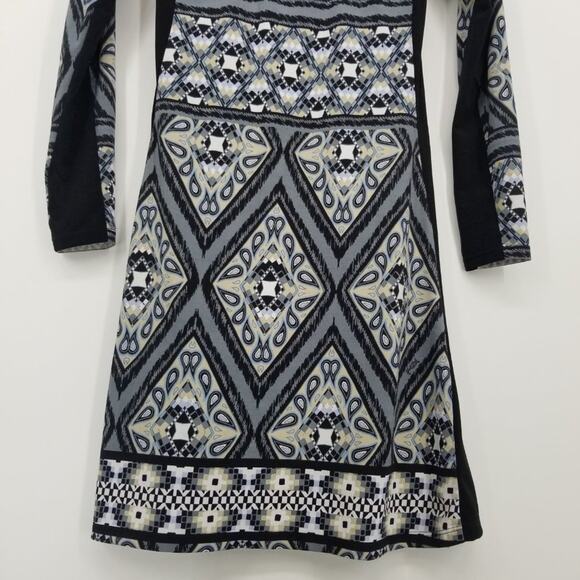 Hale Bob Geometric Print Bodycon Mini Dress XS Long Sleeve Jersey Knit Black - Picture 11 of 14
